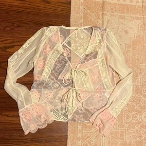 Free people lace floral tie front top